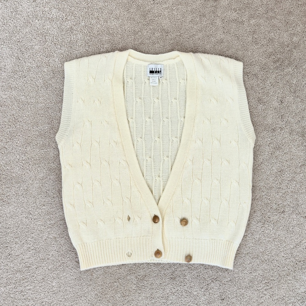 Leslie Fay Vintage White Acrylic Button Sweater Vest